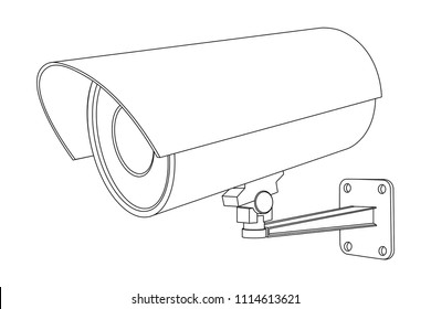 CCTV camera. Outline vector illustration isolated on white background