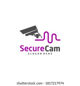 CCTV Camera with Pulse Logo Design Vector Template, Concept Symbol, Icon