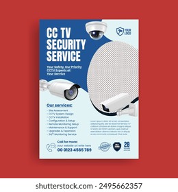 Cctv camera repair and  maintenance Digital security service print flyer or poster template design