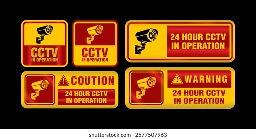 CCTV camera security sticker, sign, logo, badge, emblem, label printable element for home, building and street