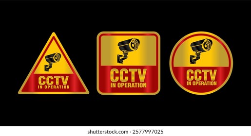 CCTV camera security sticker, sign, logo, badge, emblem, label printable element for home, building and street