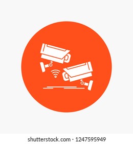CCTV, Camera, Security, Surveillance, Technology White Glyph Icon in Circle. Vector Button illustration