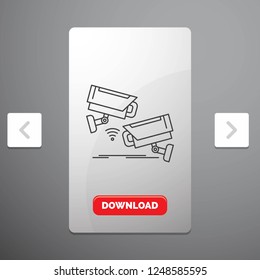 CCTV, Camera, Security, Surveillance, Technology Line Icon in Carousal Pagination Slider Design & Red Download Button