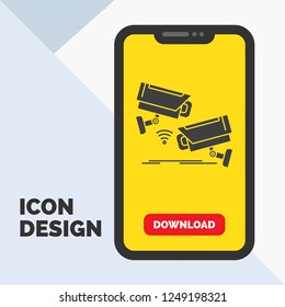 CCTV, Camera, Security, Surveillance, Technology Glyph Icon in Mobile for Download Page. Yellow Background