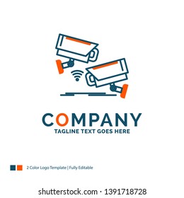 CCTV, Camera, Security, Surveillance, Technology Logo Design. Blue and Orange Brand Name Design. Place for Tagline. Business Logo template.