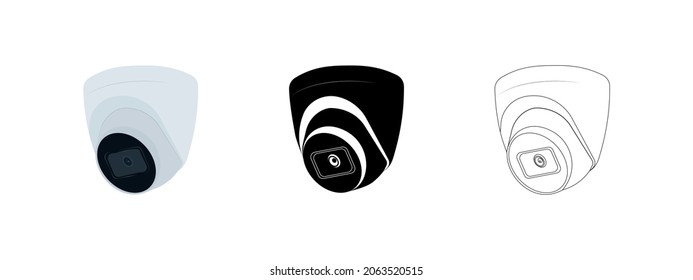 CCTV Camera set white isolated for video surveillance background. Smart home concept. Vector illustration.