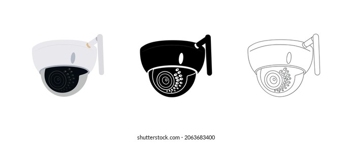 CCTV Camera set white isolated for video surveillance background. Smart home concept. Vector illustration.