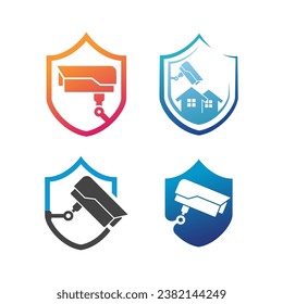 CCTV Camera with Shield icon Logo Design Vector Template, Concept Symbol on white background