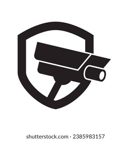 Cámara CCTV con icono Escudo Plantilla de vectores de diseño con logotipo, símbolo de concepto con fondo blanco