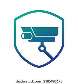 CCTV Camera with Shield icon Logo Design Vector Template, Concept Symbol on white background