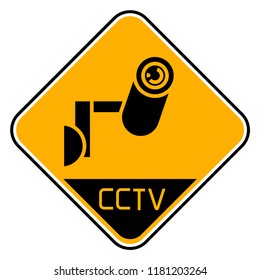 cctv camera sign in yellow signage