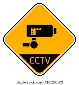 cctv camera sign in yellow signage