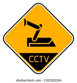 cctv camera sign in yellow signage