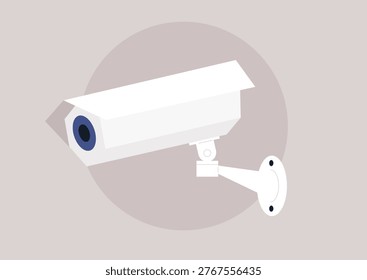 CCTV camera stands isolated against a soft backdrop, silently observing the surroundings and ensuring security in an urban area, ready to record every passing detail.