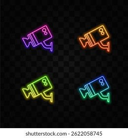 cctv camera surveillance icon, security camera vector in neon style.