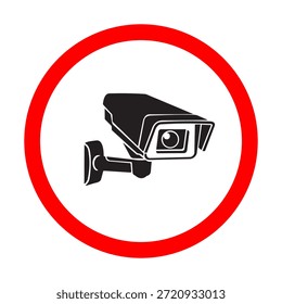 Símbolo de la cámara CCTV en un cartel rojo circular para la vigilancia en espacios públicos y propiedad privada