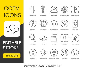 Sistema de cámara CCTV Sistema de línea de Vector con trazo editable para su colocación en el embalaje del sistema de cámara CCTV