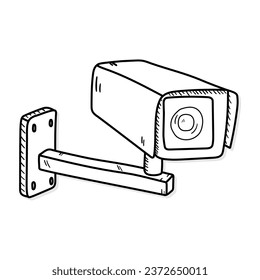 Cctv camera vector icon in doodle style. Symbol pigskin in simple design. Cartoon object hand drawn isolated on white background.