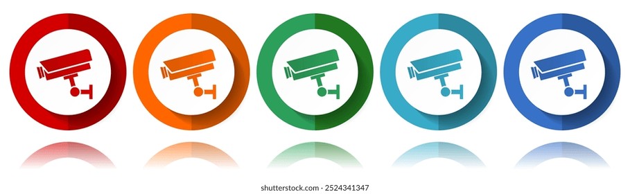 Cctv camera vector icons, flat icon set for logo design, webdesign and mobile applications, colorful web button collection in eps 10