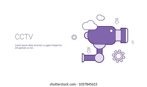 CCTV Camera Video Security Concept Template Web Banner With Copy Space Vector Illustration