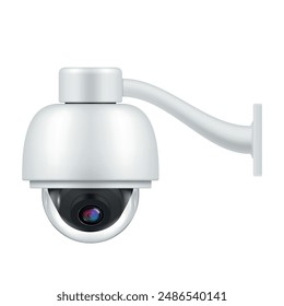 CCTV camera white modern device for outdoor monitoring security surveillance realistic vector illustration. Electronic privacy safety technology smart record portable digital guard with sensor observe