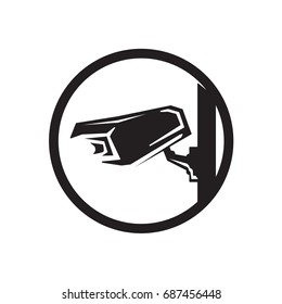 CCTV camera within a circle, icon design, isolated on white background. 