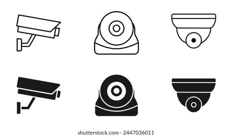 CCTV cameras icon set. Home security guard system vector illustration isolated. Surveillance symbol. Video cam silhouette isolated. Protection and private safety control.