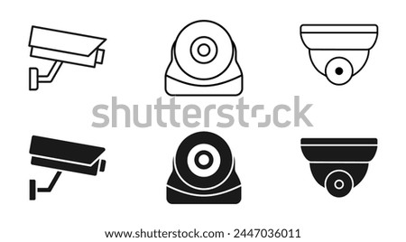 CCTV cameras icon set. Home security guard system vector illustration isolated. Surveillance symbol. Video cam silhouette isolated. Protection and private safety control.
