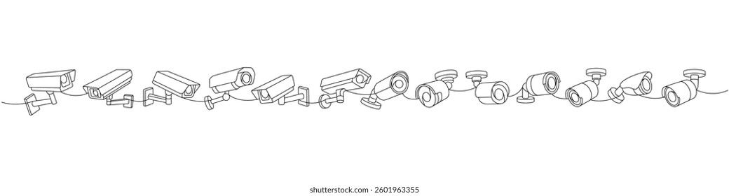CCTV cameras one line continuous drawing. Safety home protection system. Vector illustration.