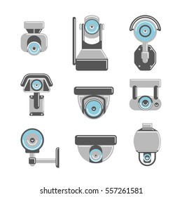 CCTV cameras set on white background. Concept of safety, guardiance and security.
