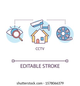CCTV concept icon. Closed circuit television. Video monitoring. Home security camera system. Remote surveillance idea thin line illustration. Vector isolated outline drawing. Editable stroke