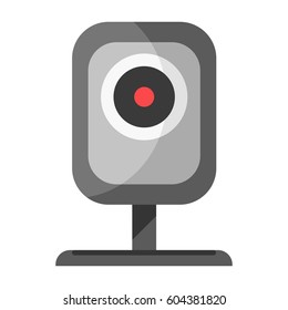 CCTV device with stand for watching icon isolated on white. Vector colorful illustration of security surveillance camera in grey color and rectangular shape. Technical equipment sign in flat design