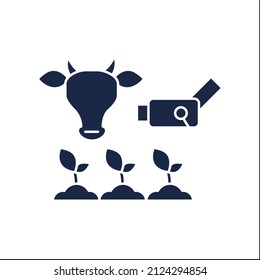CCTV glyph icon. Wireless technology for CCTV. Monitoring of plants and domestic animals. Smart farm concept. Filled flat sign. Isolated silhouette vector illustration