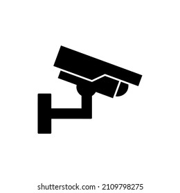 Icono CCTV en glifo plano negro, estilo relleno aislado en fondo blanco
