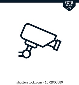 CCTV icon collection in outlined or line art style, editable stroke vector