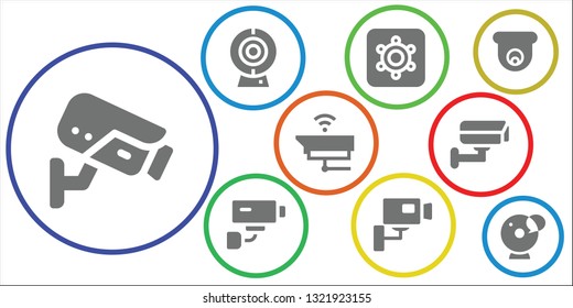 cctv icon set. 9 filled cctv icons.  Collection Of - Cctv, Cam, Hidden camera, Security camera