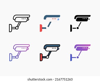 Cctv icon set with line, outline, flat, filled, glyph, color, gradient. Editable stroke and pixel perfect. Can be used for digital product, presentation, print design and more.