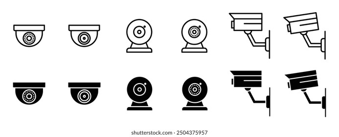 cctv icon set. street surveillance video camera security vector symbols. cctv surveillance control and secure area.