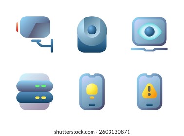 CCTV icon set, vector, in 3d style, for technology, computer, digital, security, camera, etc.