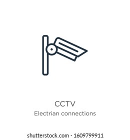 Cctv icon. Thin linear cctv outline icon isolated on white background from electrian connections collection. Line vector sign, symbol for web and mobile