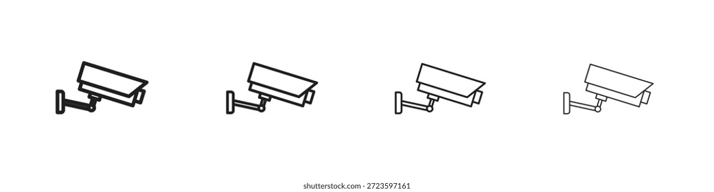 Los iconos de CCTV delinean el diseño de Vector negro. Línea con trazo editable.