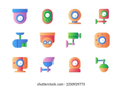 CCTV icons set in color flat design. Pack of surveillance security camera, control, privacy, private protection, video, police guard system and other. Vector pictograms for web sites and mobile app