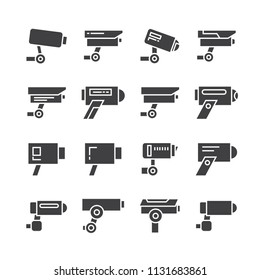 CCTV icons set, different types and movements security camera