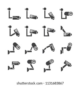 CCTV icons set, different types and movements security camera