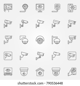CCTV icons set - vector surveillance camera concept symbols or design elements in thin line style