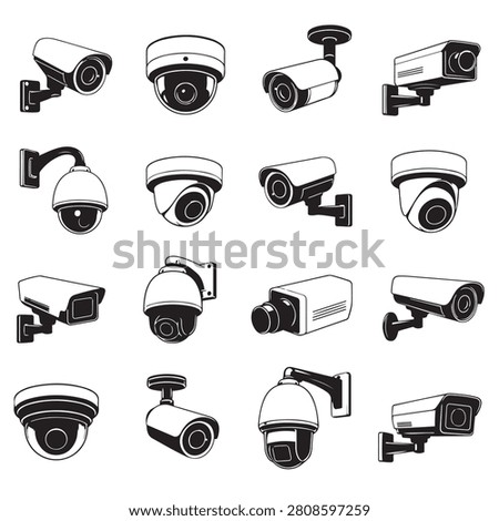 cctv icons, surveillance camera icons set