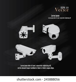 CCTV icons  vector on chalkboard, Video surveillance vector   