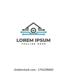 CCTV Installation with Optical Cable Cyber Logo Vector Icon Illustration