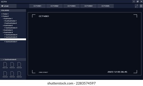 CCTV interface screen. Camera screen frame for surveillance. Vector UI