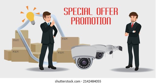 CCTV, IP Camera And Security System Promotion And Delivery Concept. Promotion Banner